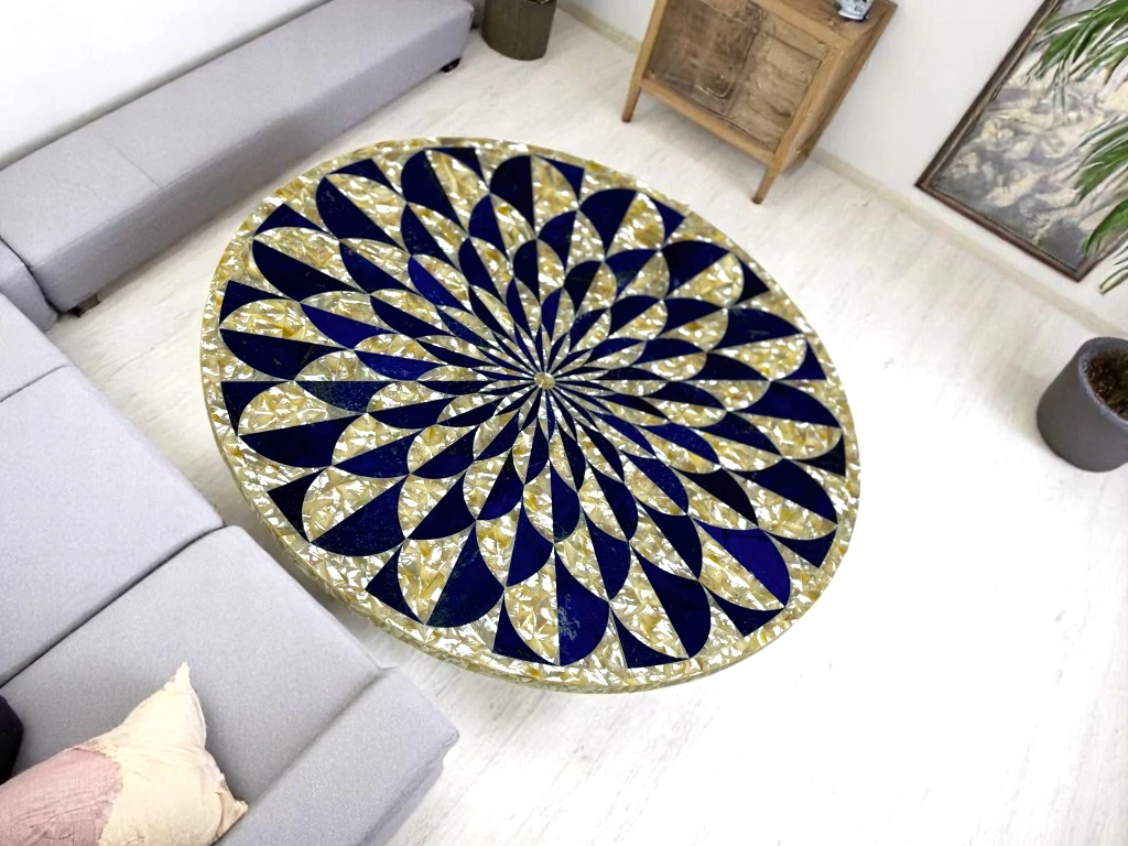 Lapis & Mop Mosaic Handcrafted Marble Top C Table for Your Living Room
